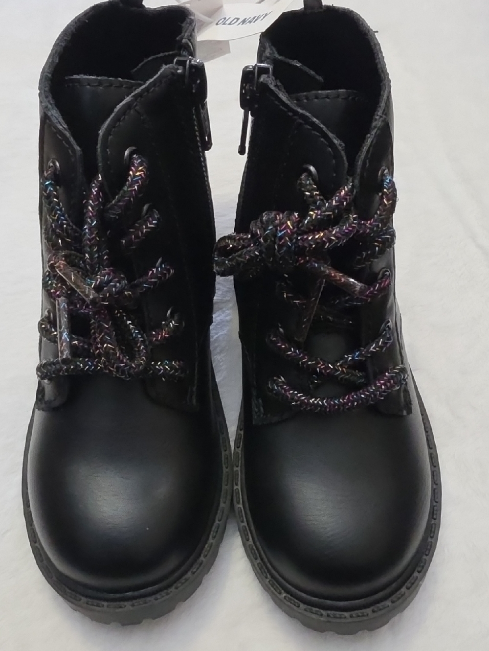 Old Navy Black Kids' Faux-Leather Ankle Boots with Multicolor Braided Laces